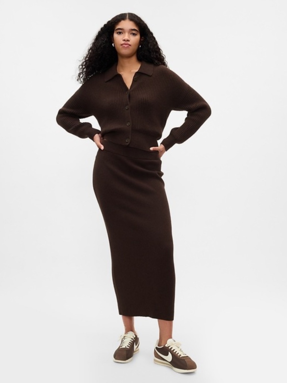 GAP Ribbed Maxi Skirt - Dark Brown